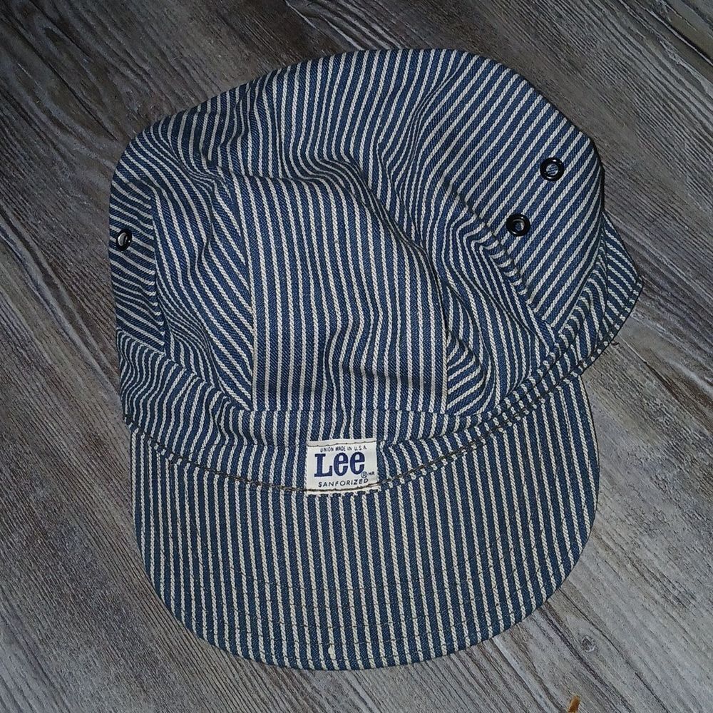 Lee vintage blue white stripe railroad engineer conductor hats Sz 6 3/4